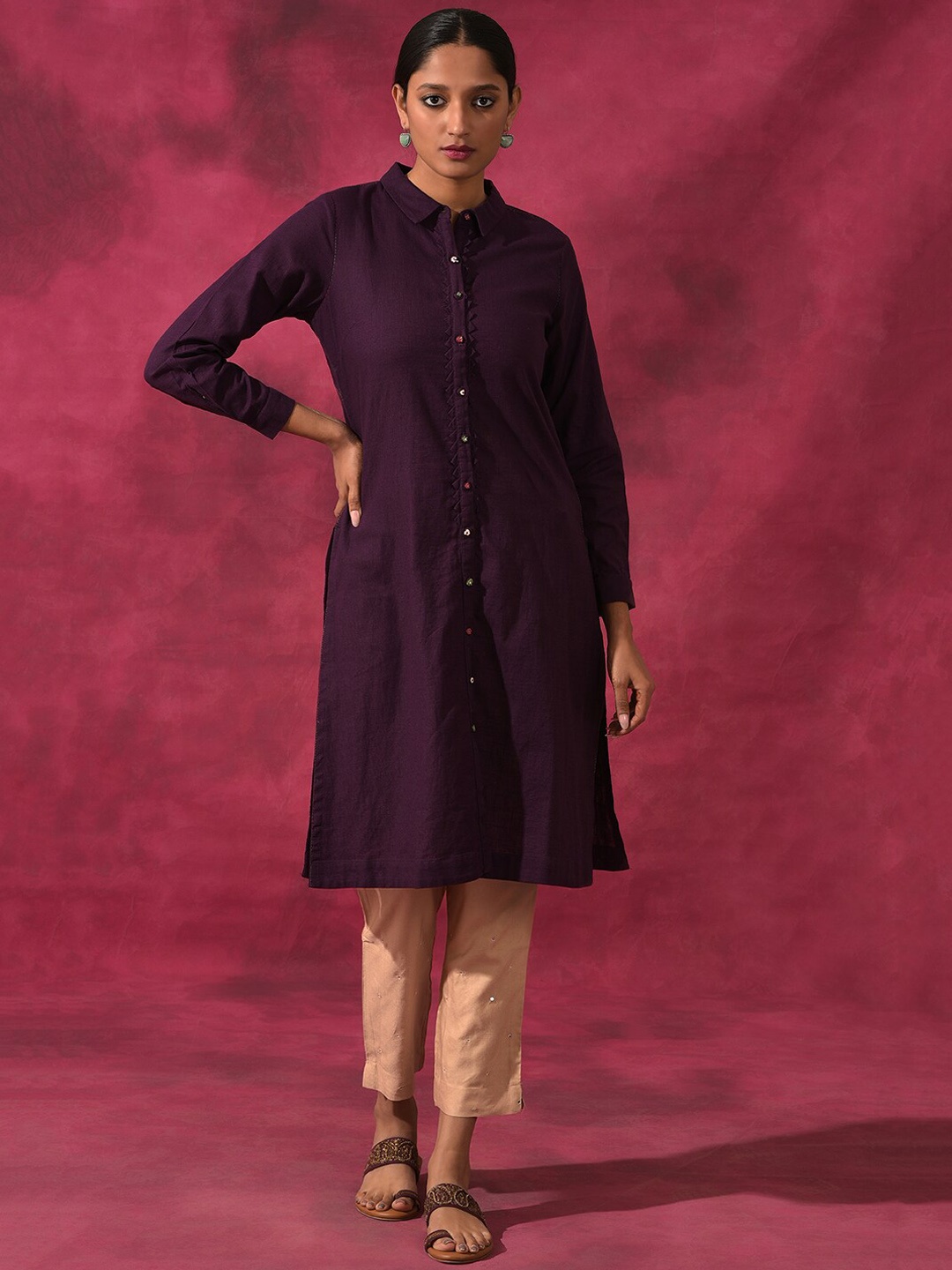 

W The Folksong Collection Shirt Collar Indie Prints Kurta, Purple