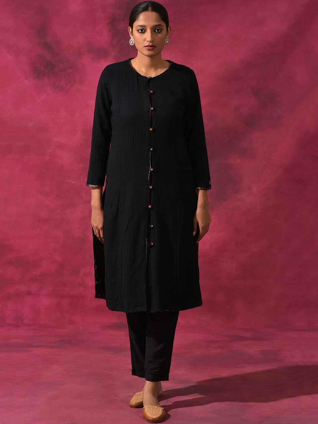 

W Women Pure Wool Kurta with Trousers, Black