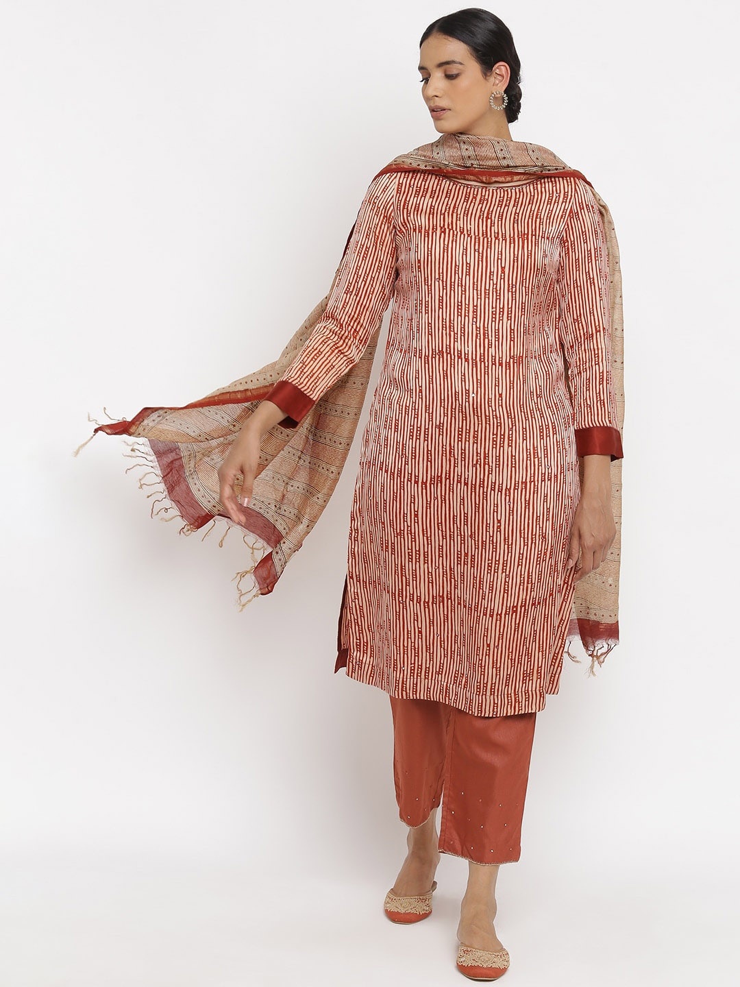 

W The Folksong Collection Striped Kurta, Rust