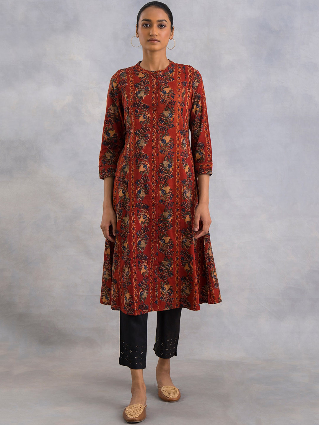 

W The Folksong Collection Women Ethnic Motifs Printed Pure Cotton Kurta, Red