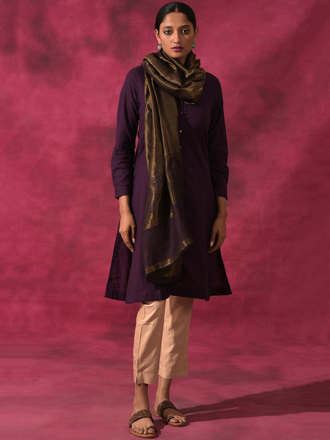 

W The Folksong Collection Women Woven Design Shawl, Copper
