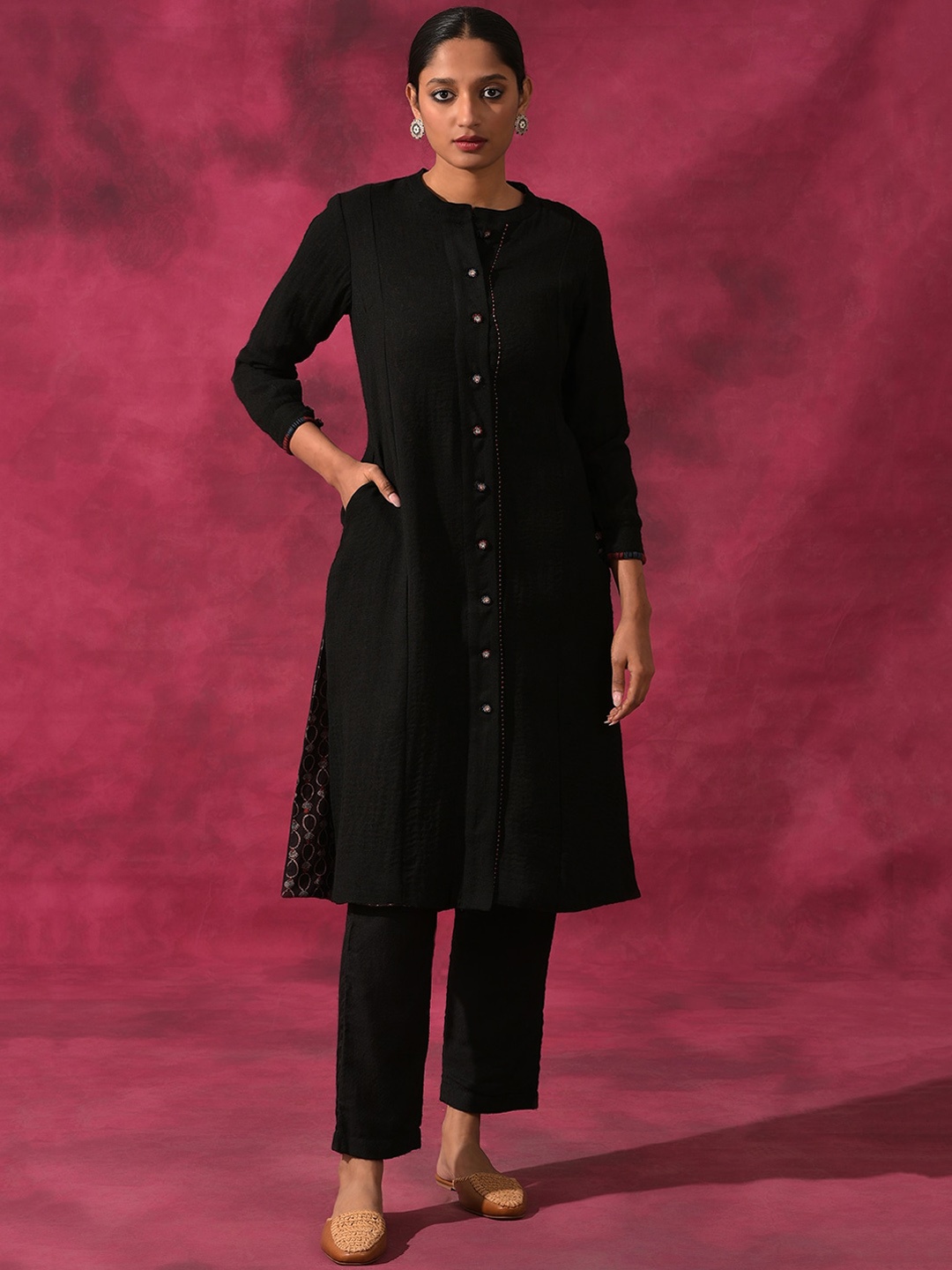 

W The Folksong Collection Reversible Longline Tailored Jacket, Black