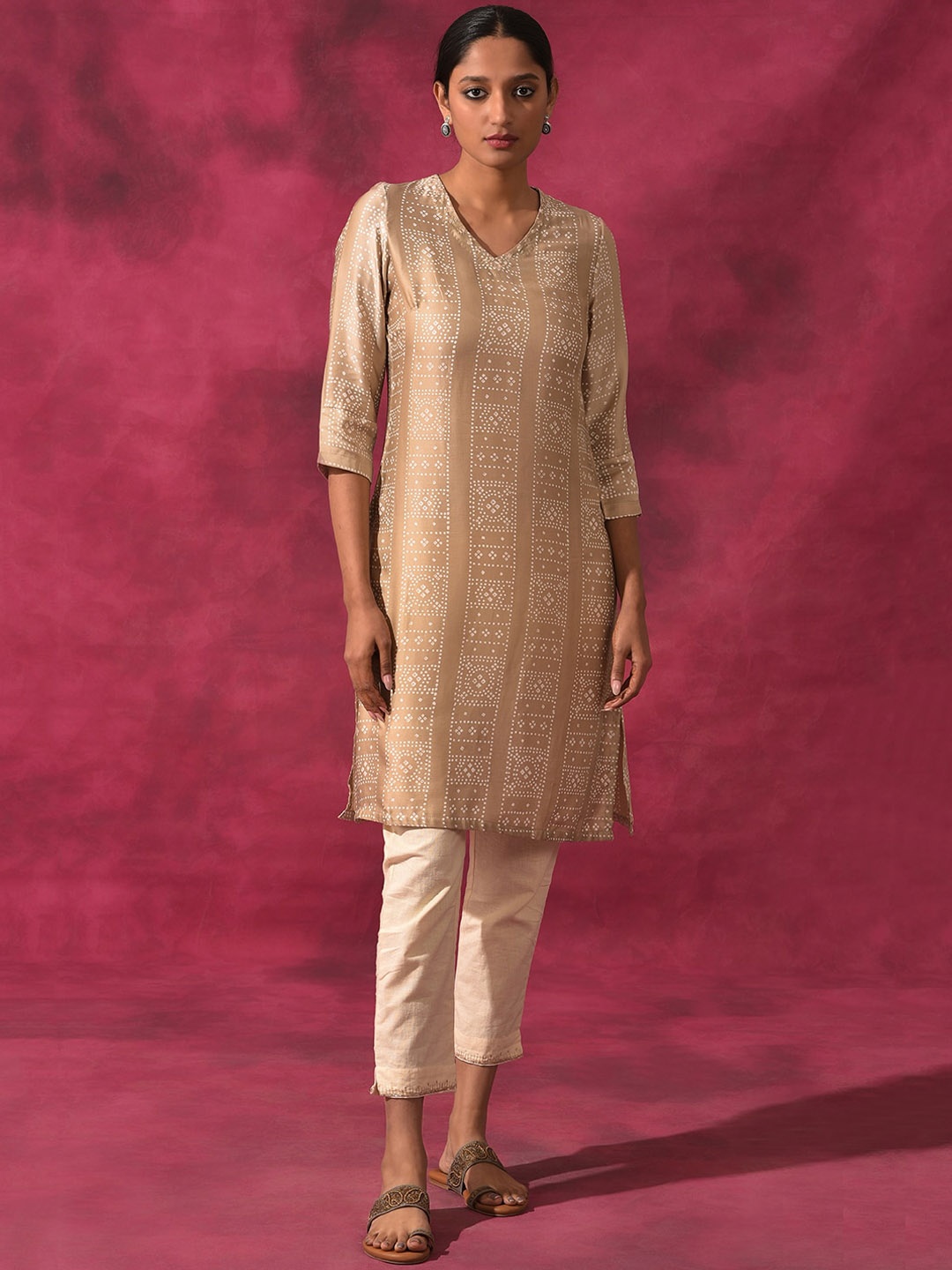 

W The Folksong Collection Women Bandhani Indie Prints Kurta, Peach