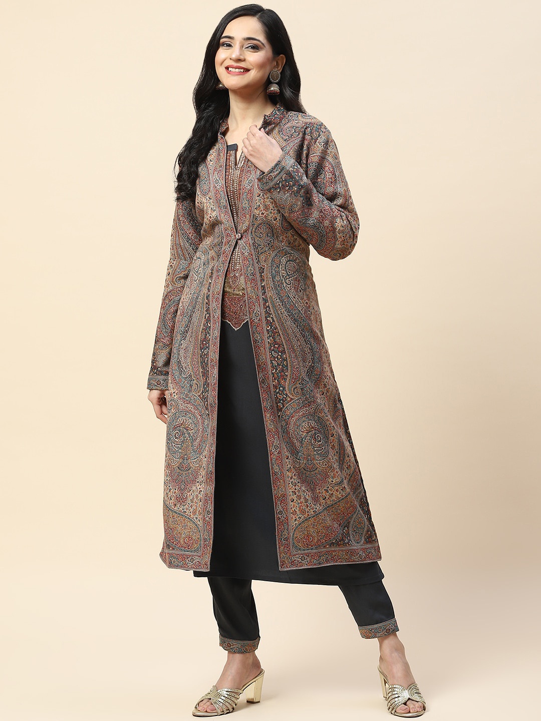 

Meena Bazaar Floral Embroidered Kurta with Trousers, Grey