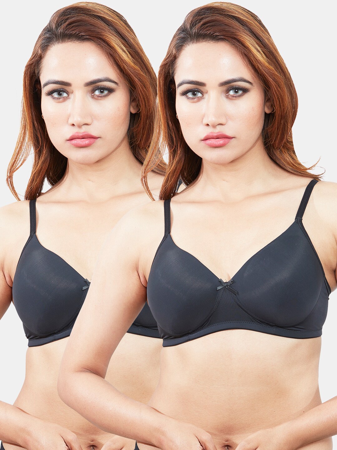 

Sonari Pack Of 2 Lightly Padded Non Wired Seamless Medium Coverage Bra, Black