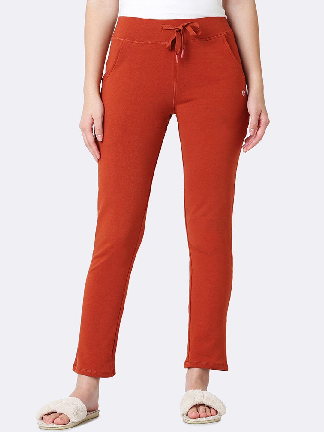 

Van Heusen Women Solid Mid-Rise Smart Tech+ Straight Lounge Pants, Rust