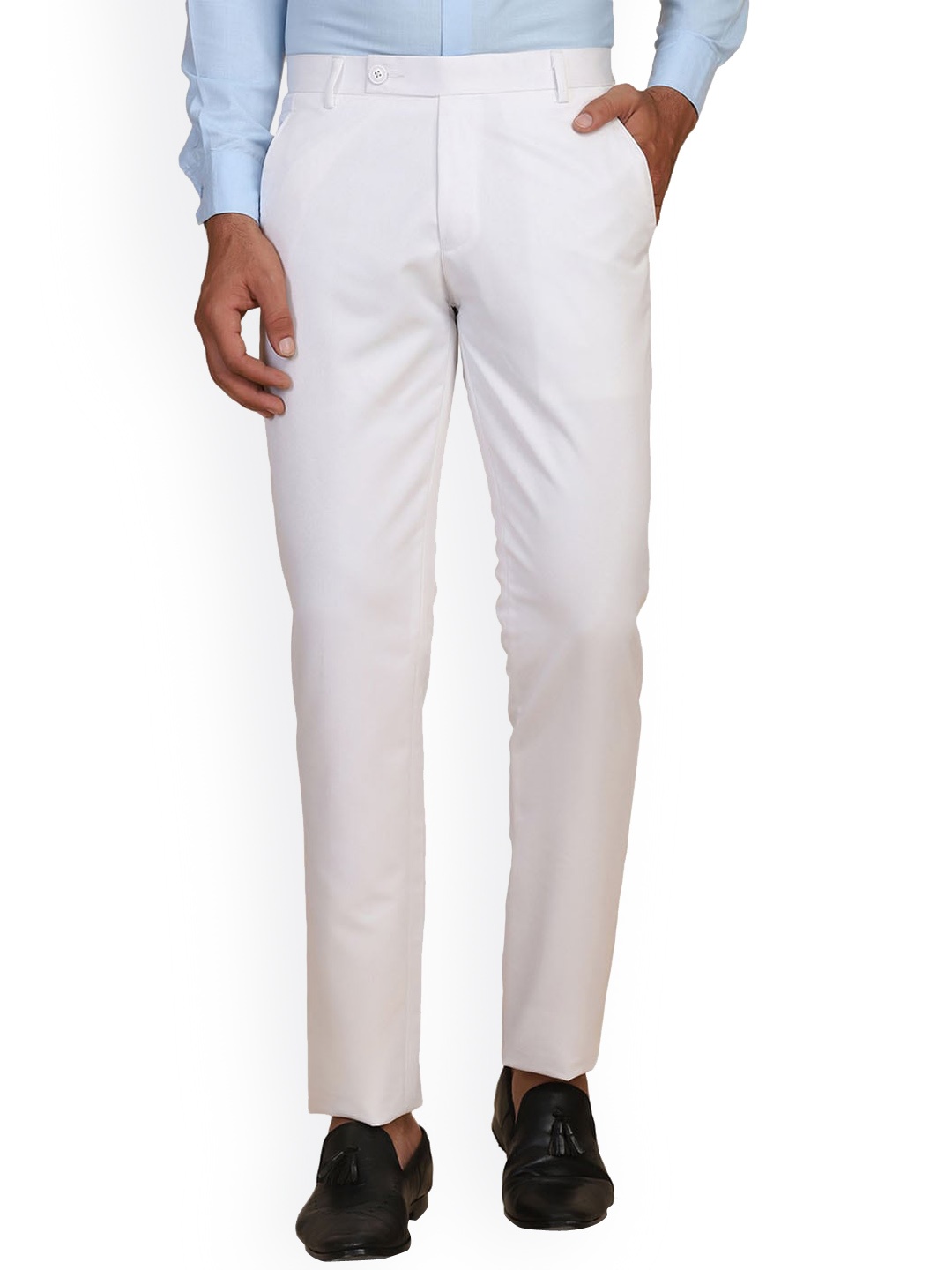

TAHVO Men Smart Slim Fit Cotton Trousers, White