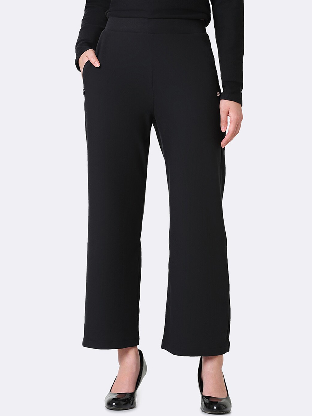 

Van Heusen Athleisure Women Zipper Pocket High Waist Wide Leg Pants, Black