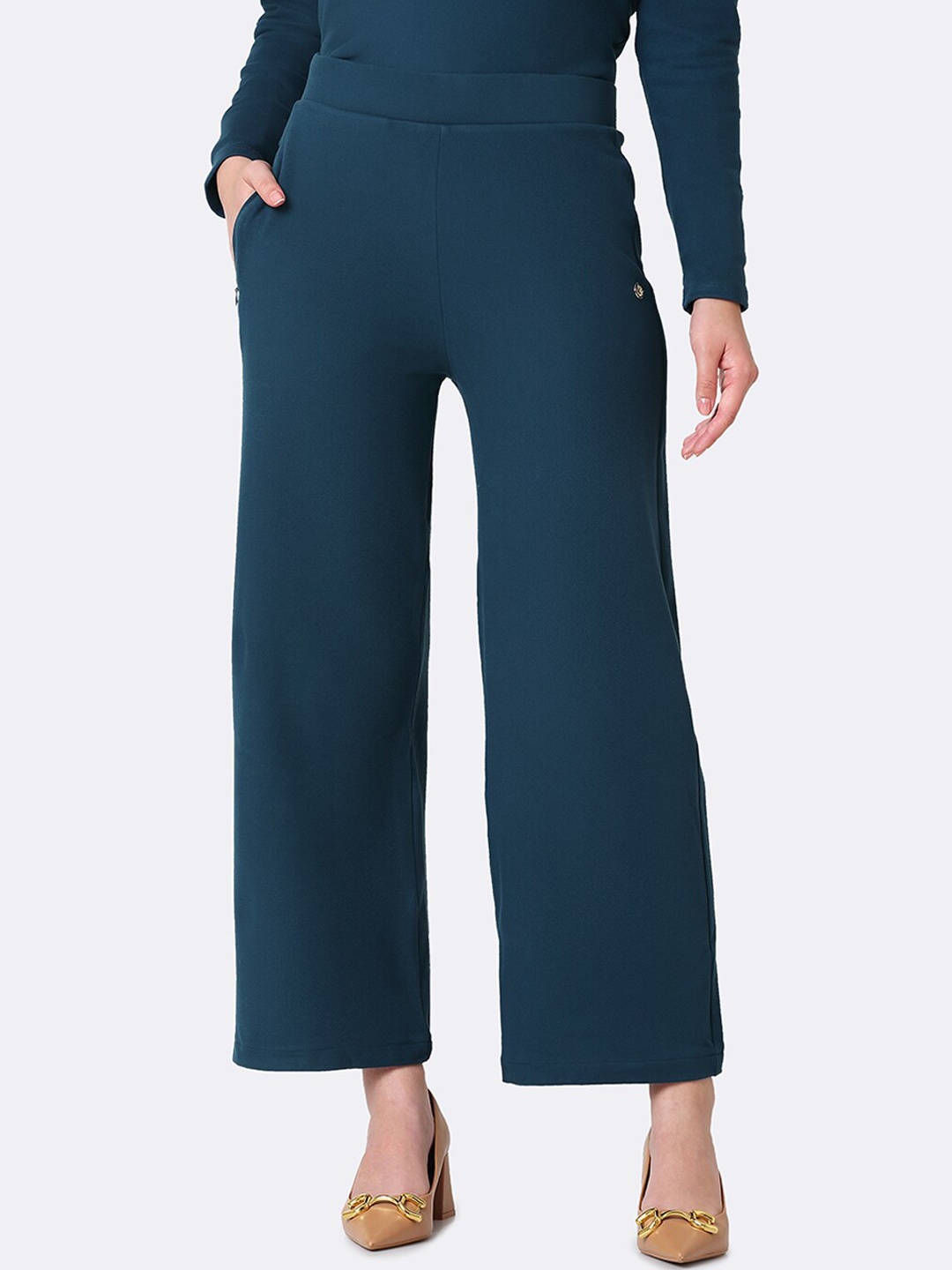 

Van Heusen Athleisure Women Zipper Pocket High Waist Wide Leg Pants, Teal