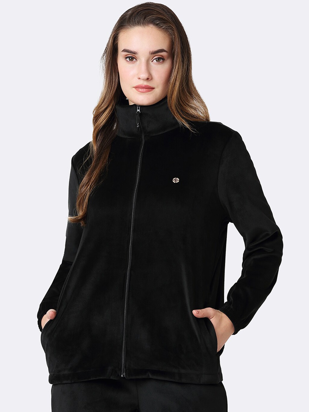 

Van Heusen Athleisure Long Sleeve Mock Collar Velvet Jacket, Black