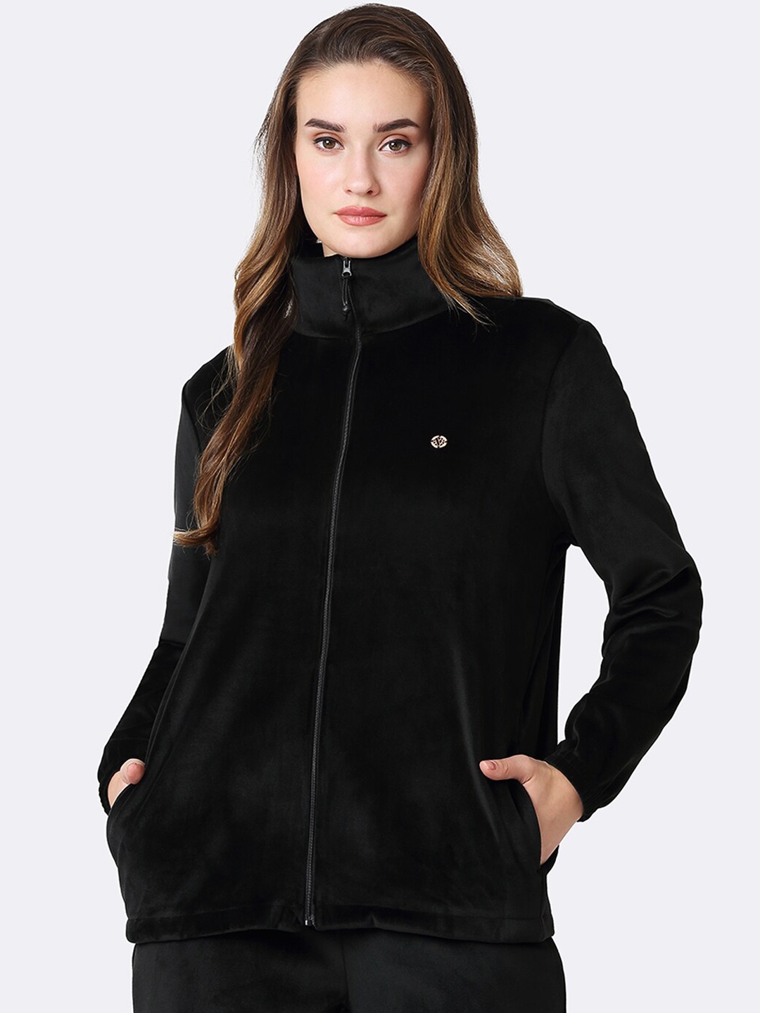 

Van Heusen Athleisure Long Sleeve Mock Collar Velvet Jacket, Black