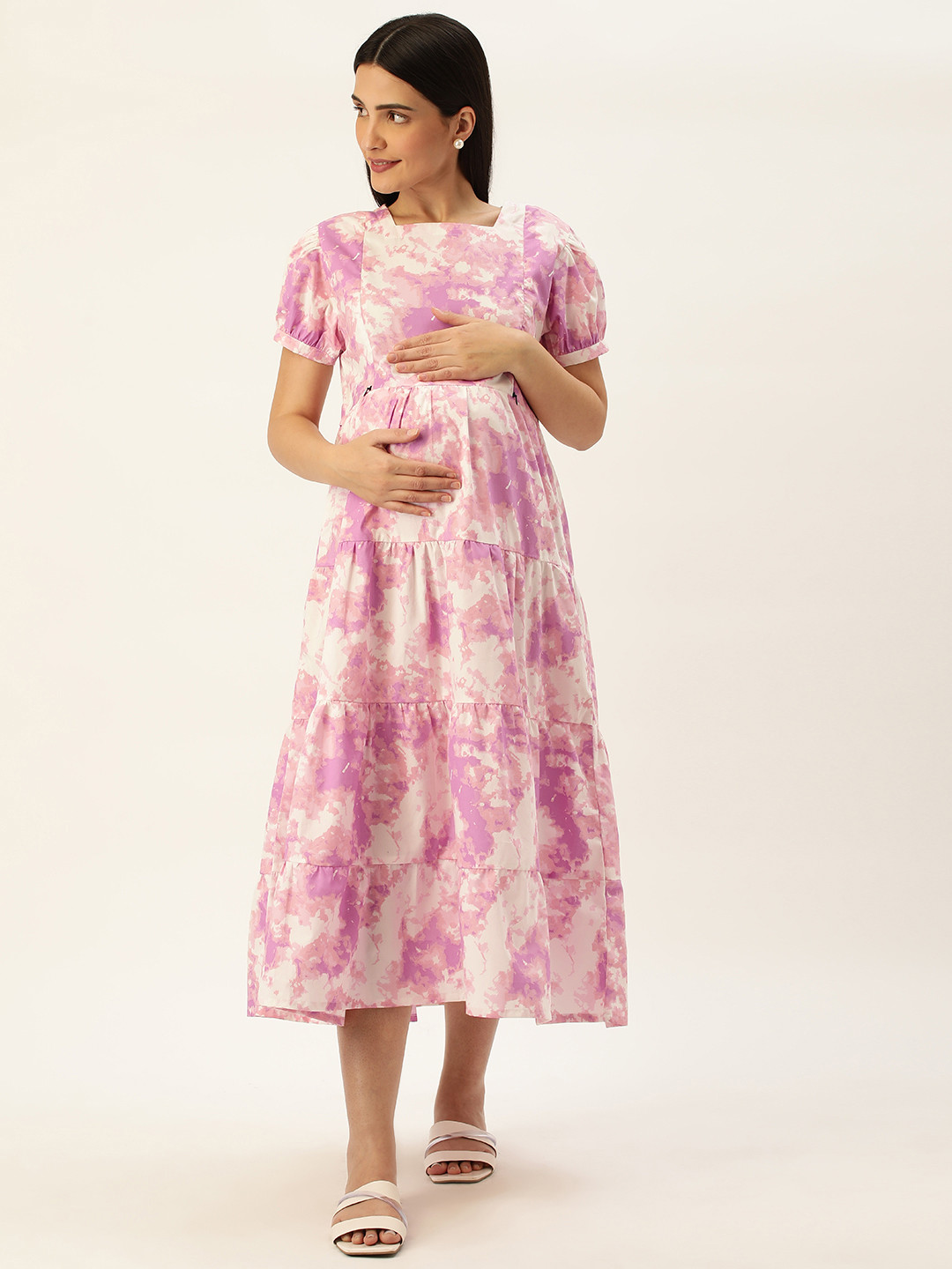 

Nejo Tie & Dye Maternity A-Line Midi Dress, Pink