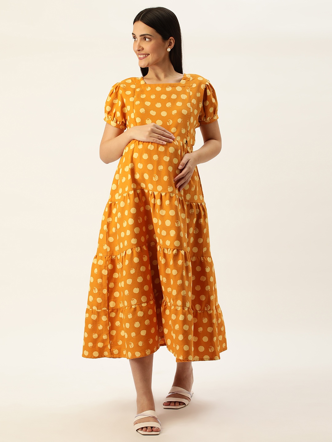 

Nejo Printed Maternity A-Line Midi Dress, Yellow