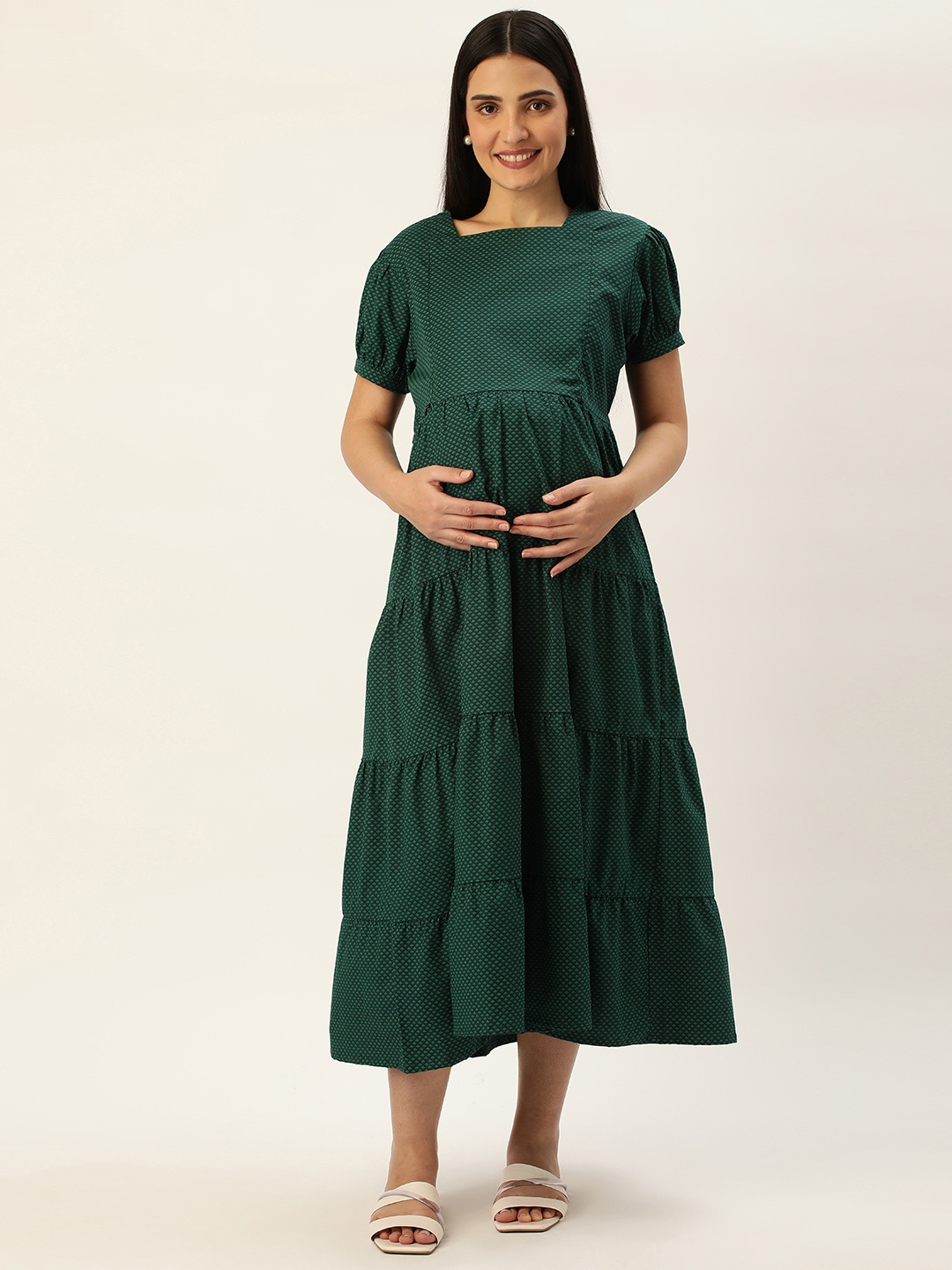 

Nejo Printed Maternity A-Line Midi Dress, Navy blue