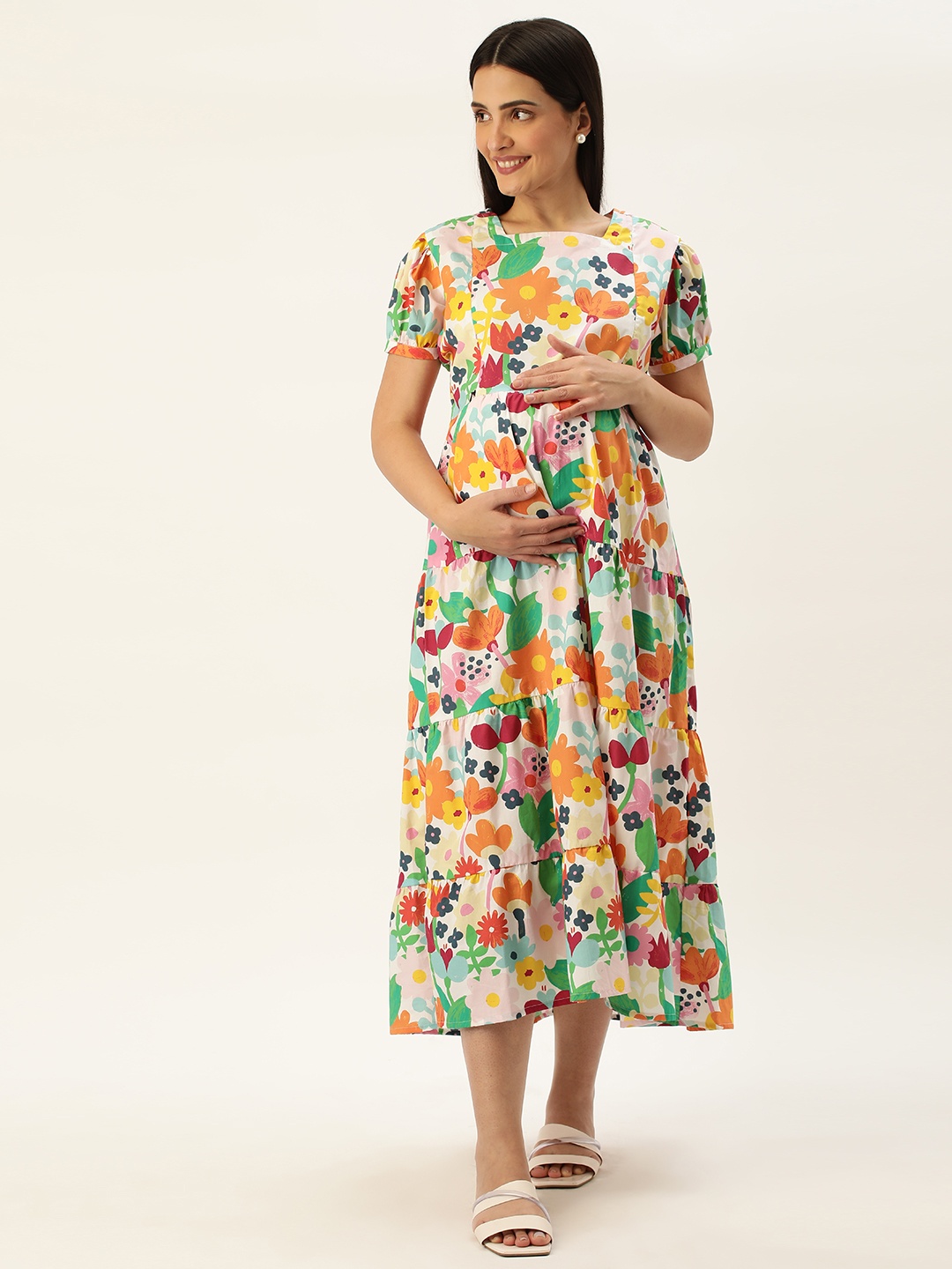 

Nejo Floral Printed Maternity A-Line Midi Dress, White