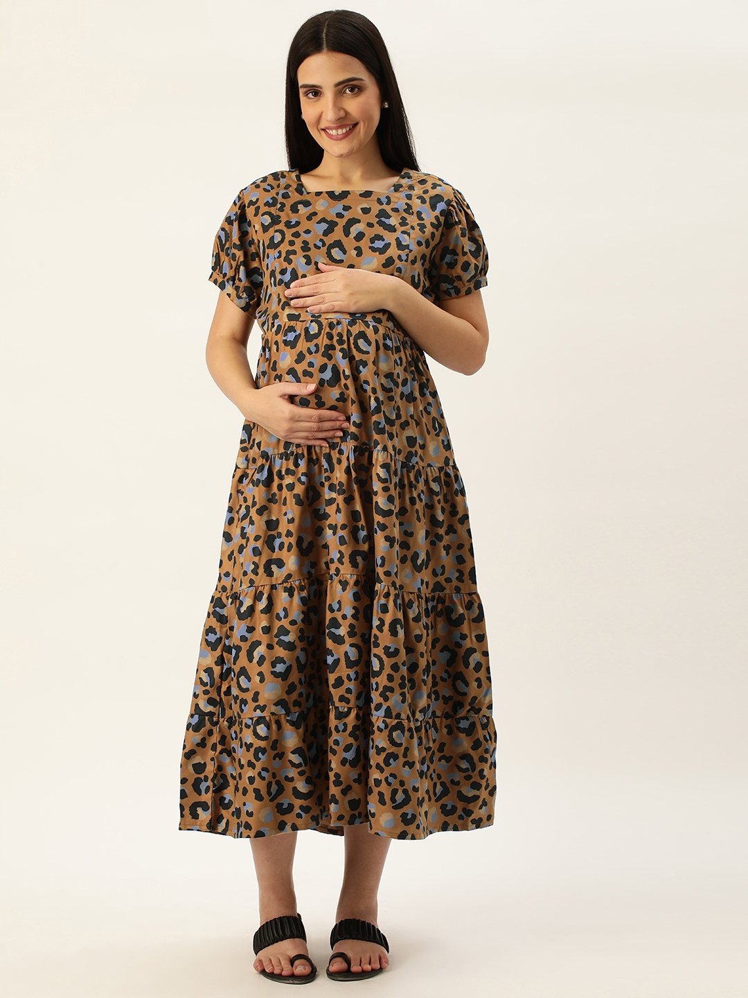 

Nejo Animal Printed Maternity A-Line Midi Dress, Brown