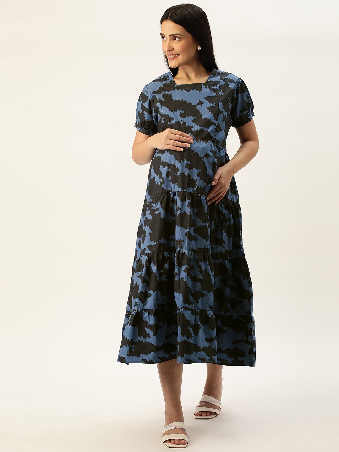 

Nejo Printed Maternity A-Line Midi Dress, Blue