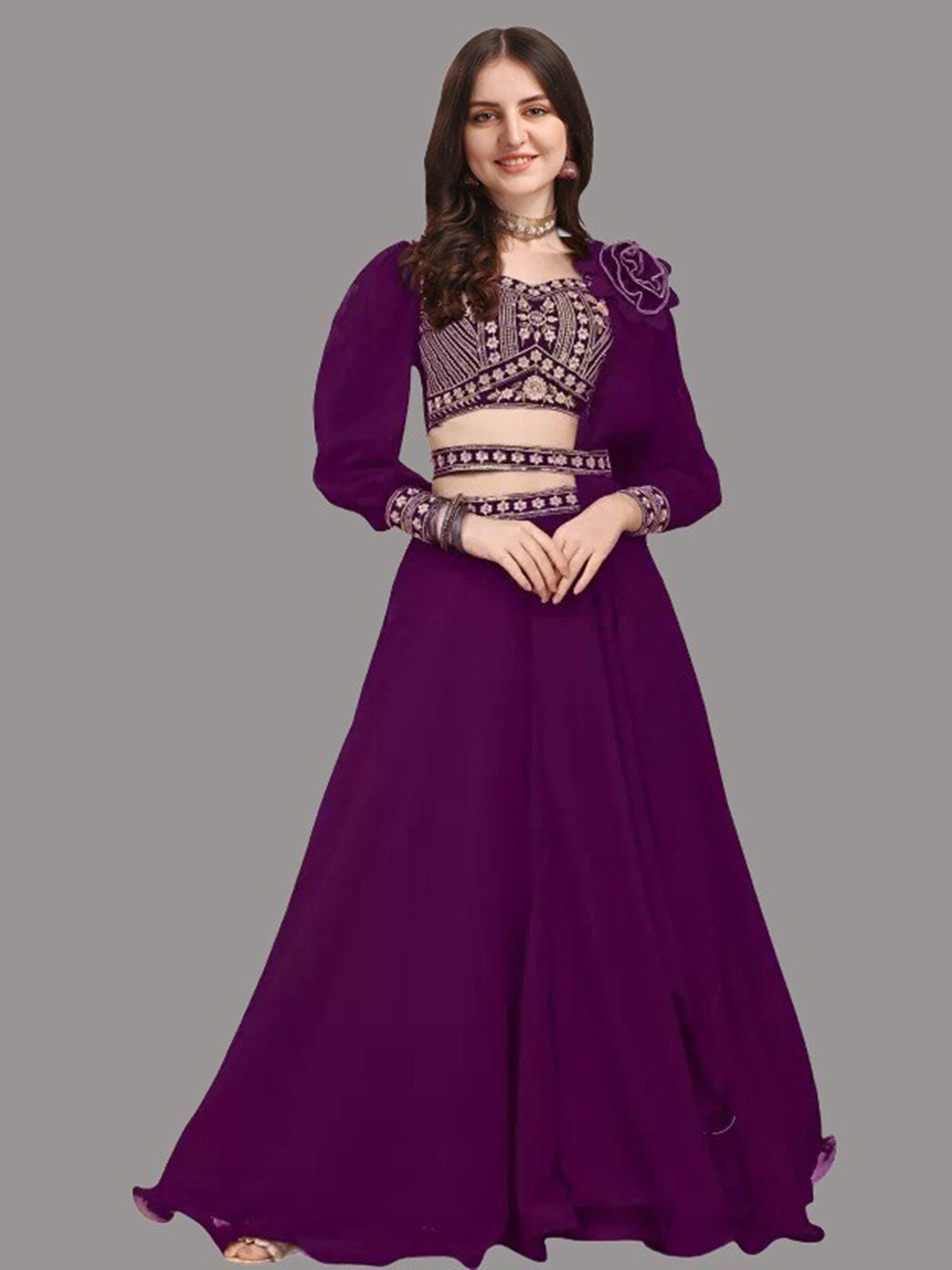 

YOYO Fashion Embroidered Semi-Stitched Lehenga & Unstitched Blouse With Dupatta, Purple