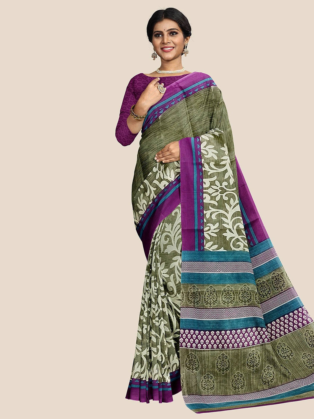 

The Chennai Silks Floral Pure Cotton Saree, Grey