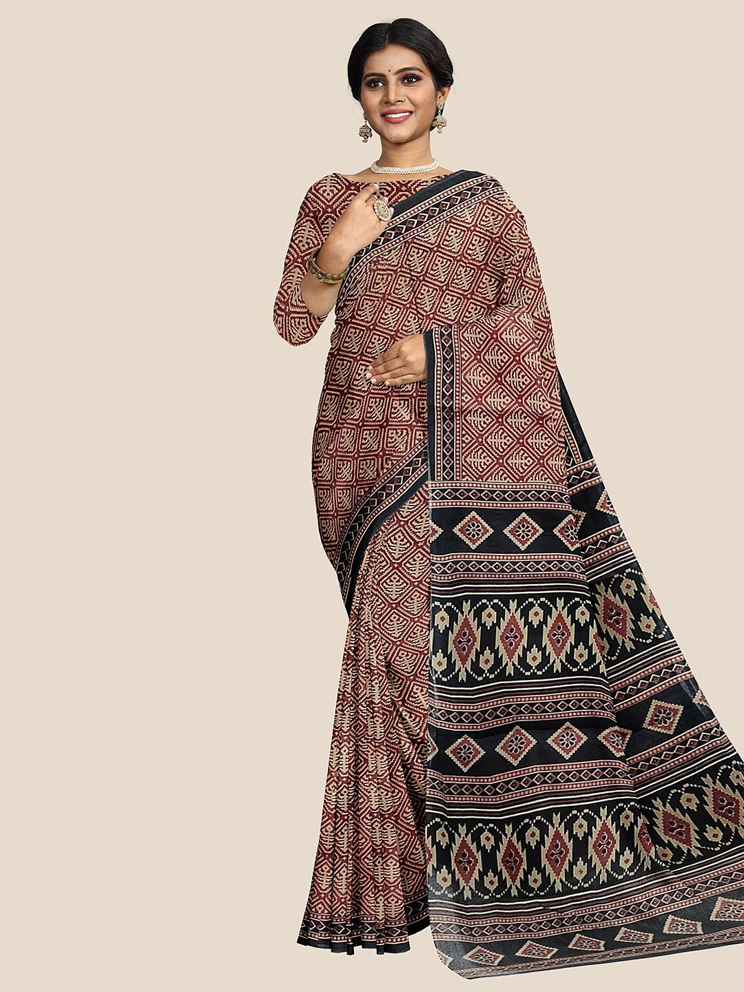 

The Chennai Silks Ethnic Motifs Pure Cotton Saree, Maroon