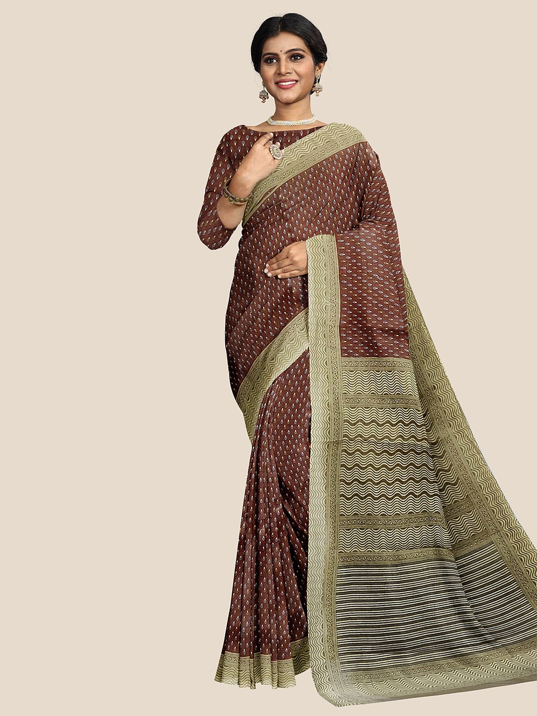 

The Chennai Silks Floral Printed Pure Cotton Saree, Maroon