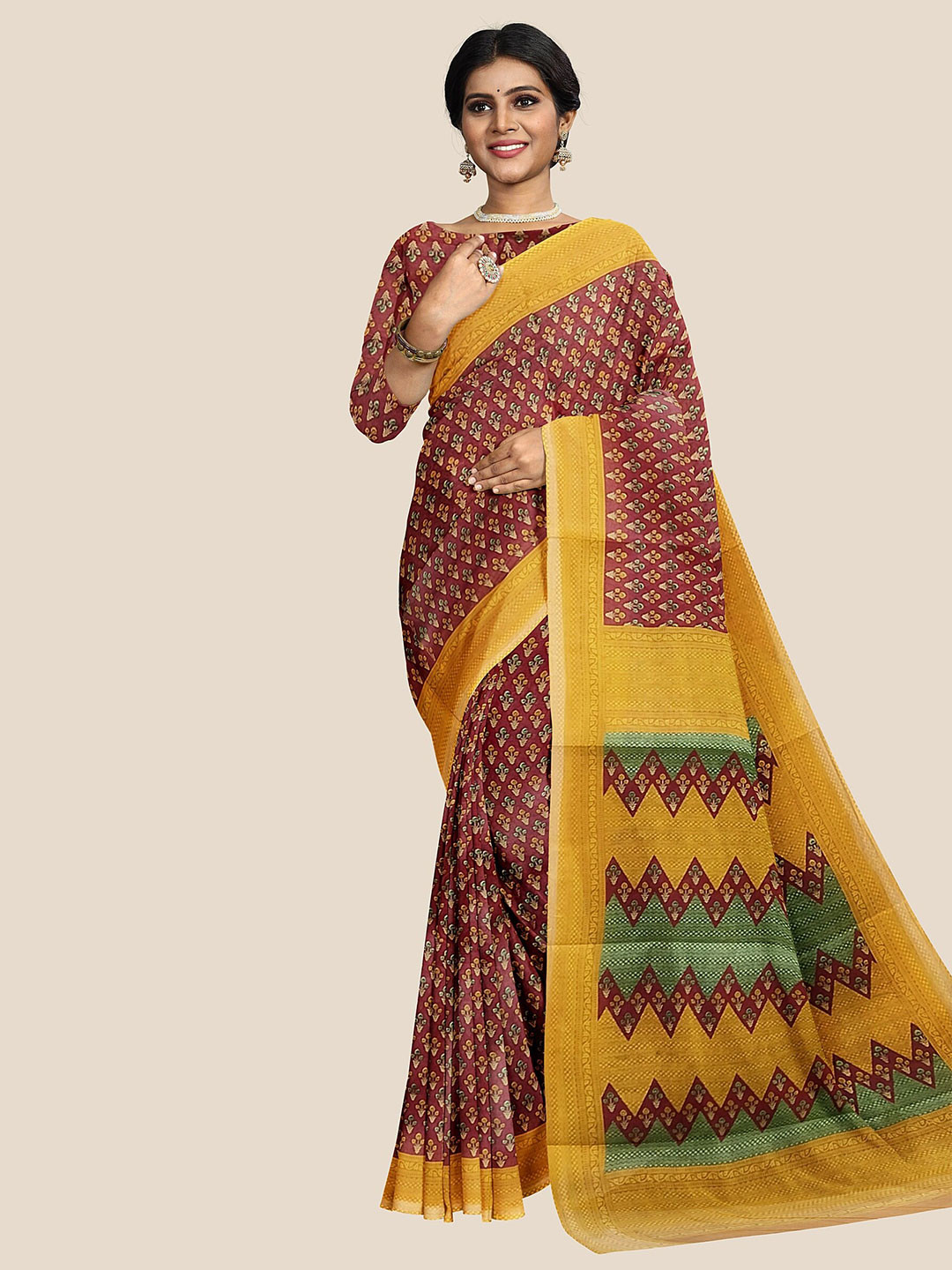 

The Chennai Silks Floral Printed Pure Cotton Saree, Maroon