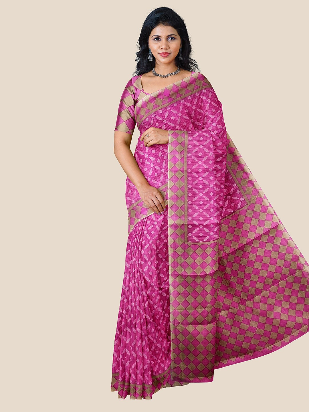 

The Chennai Silks Floral Printed Pure Cotton Saree, Pink