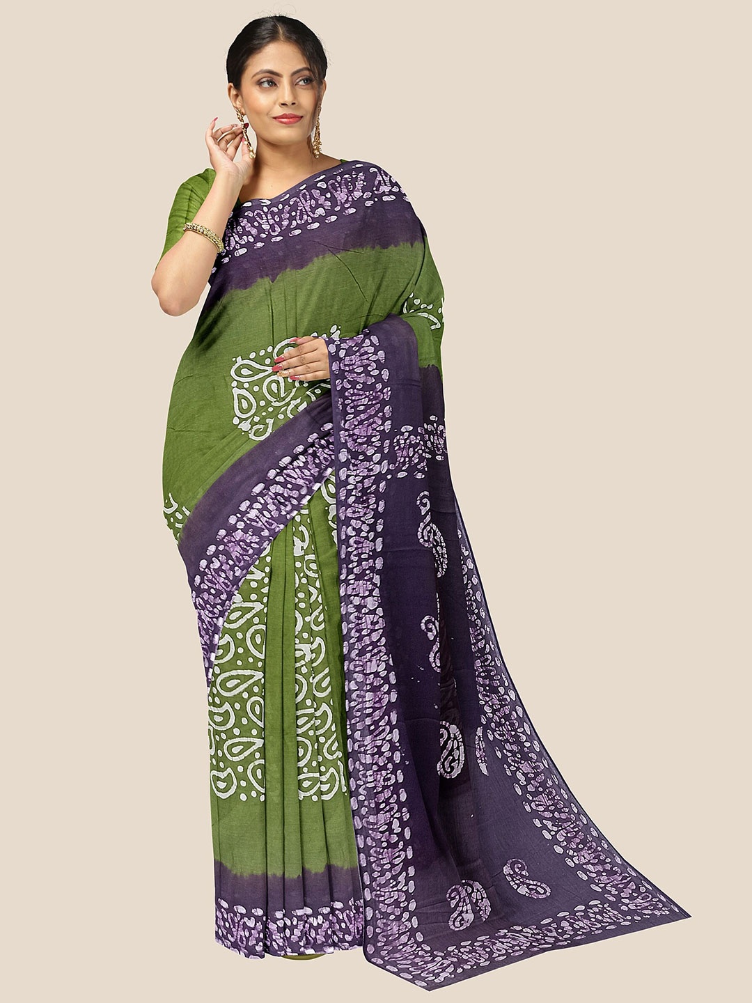 

The Chennai Silks Paisley Pure Cotton Saree, Green