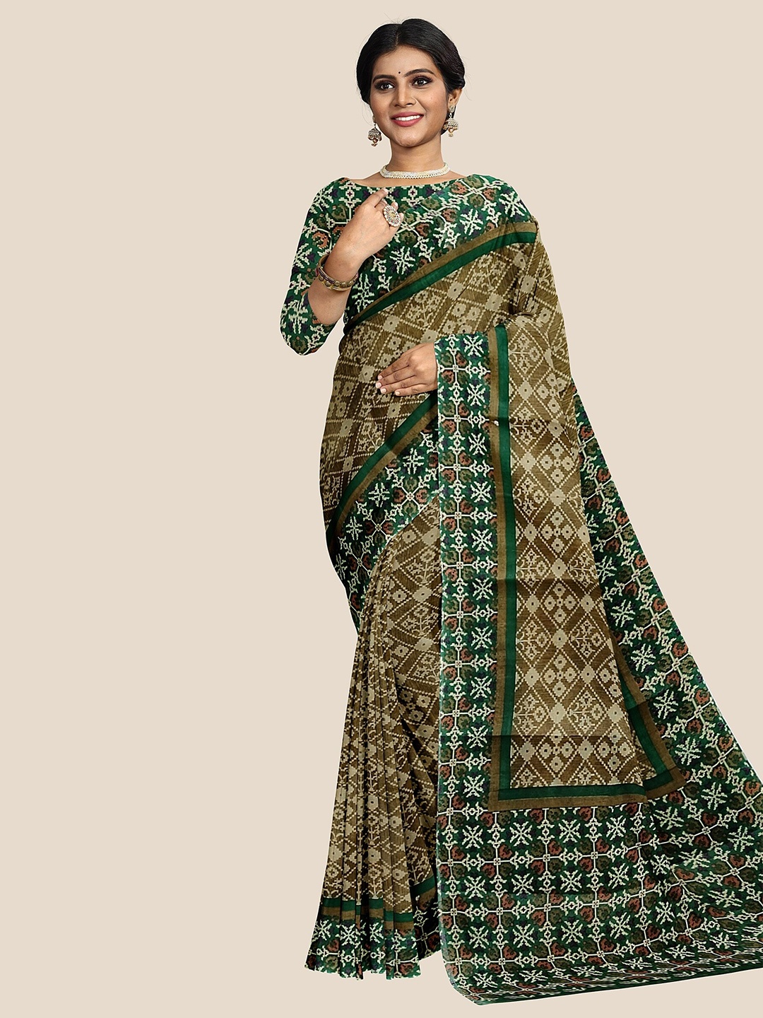 

The Chennai Silks Ethnic Motifs Pure Cotton Saree, Brown