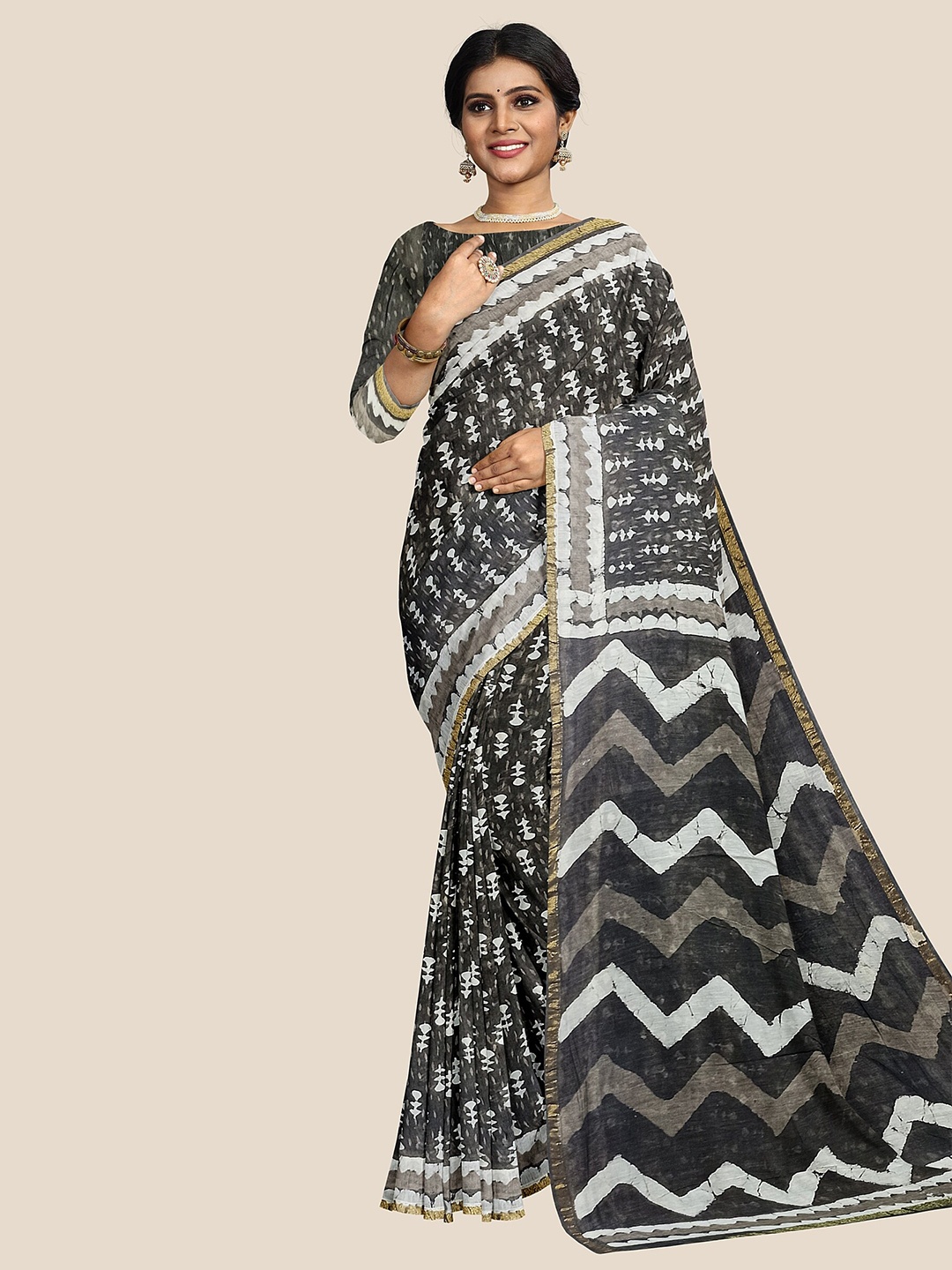 

The Chennai Silks Batik Pure Cotton Saree, Brown