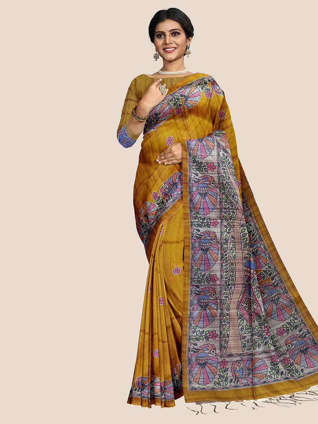 

The Chennai Silks Floral Printed Saree, Mustard