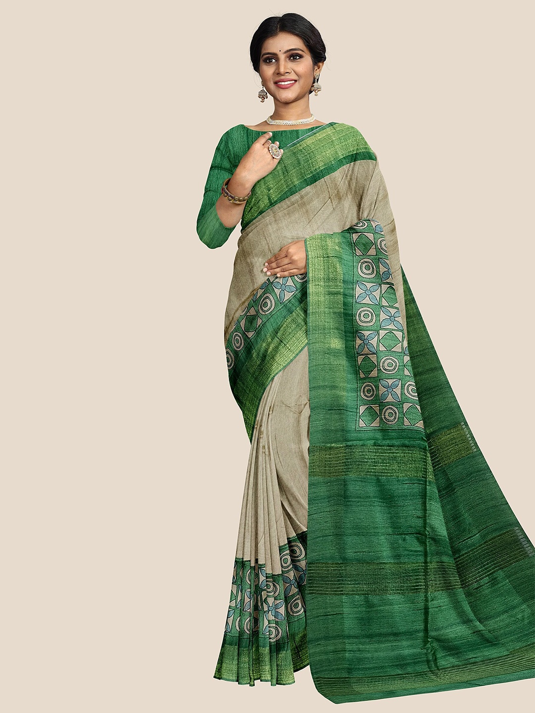 

The Chennai Silks Saree With Blouse, Beige