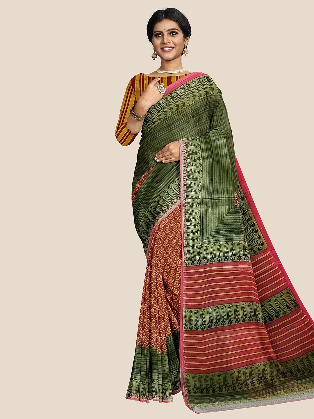 

The Chennai Silks Paisley Pure Cotton Saree, Green