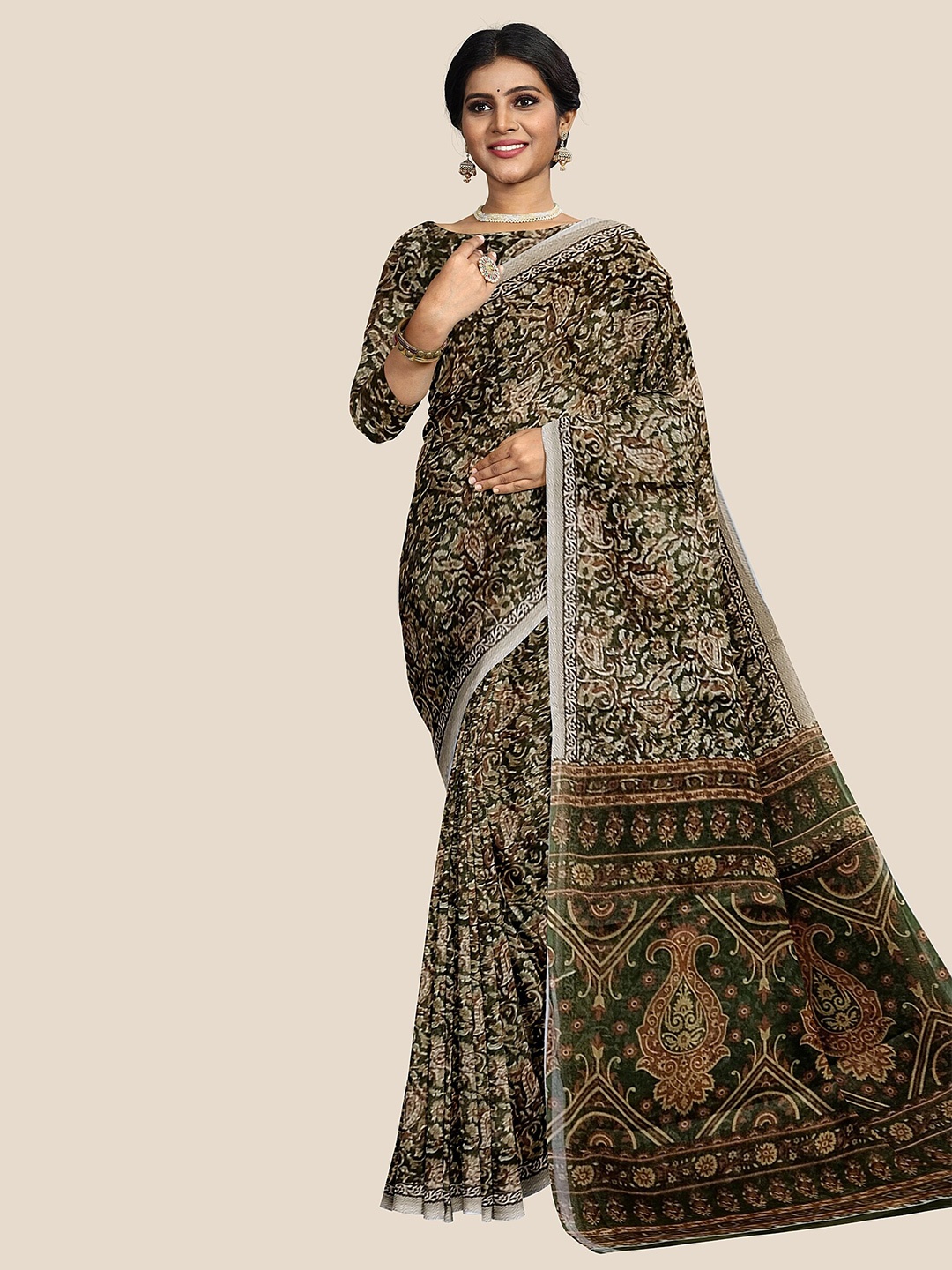 

The Chennai Silks Paisley Pure Cotton Saree, Green