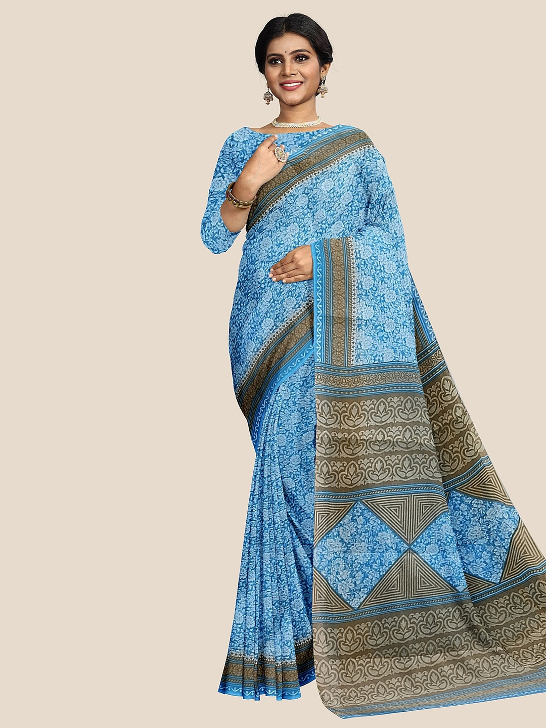 

The Chennai Silks Floral Pure Cotton Saree, Blue