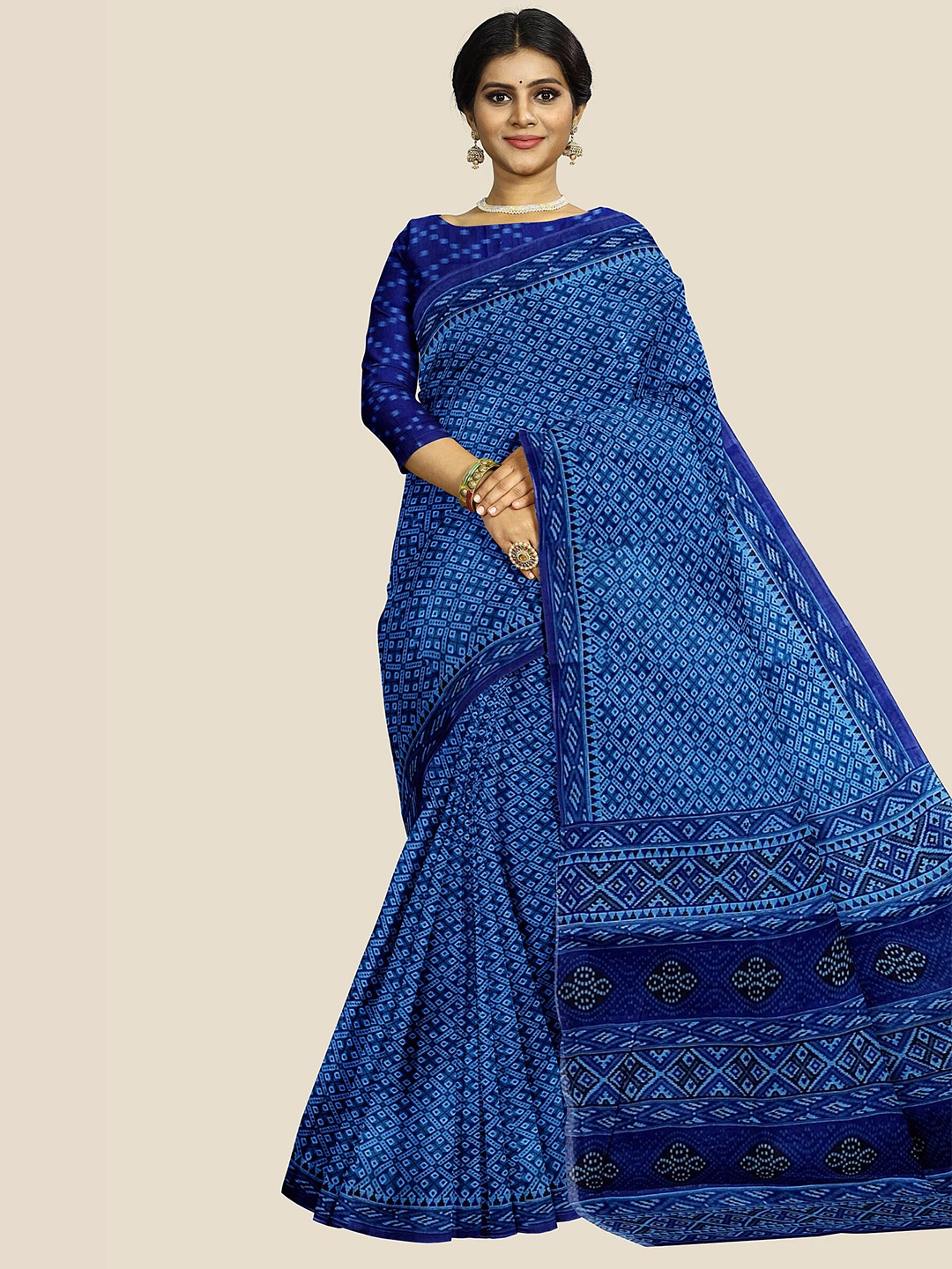 

The Chennai Silks Geometric Printed Pure Cotton Saree, Blue