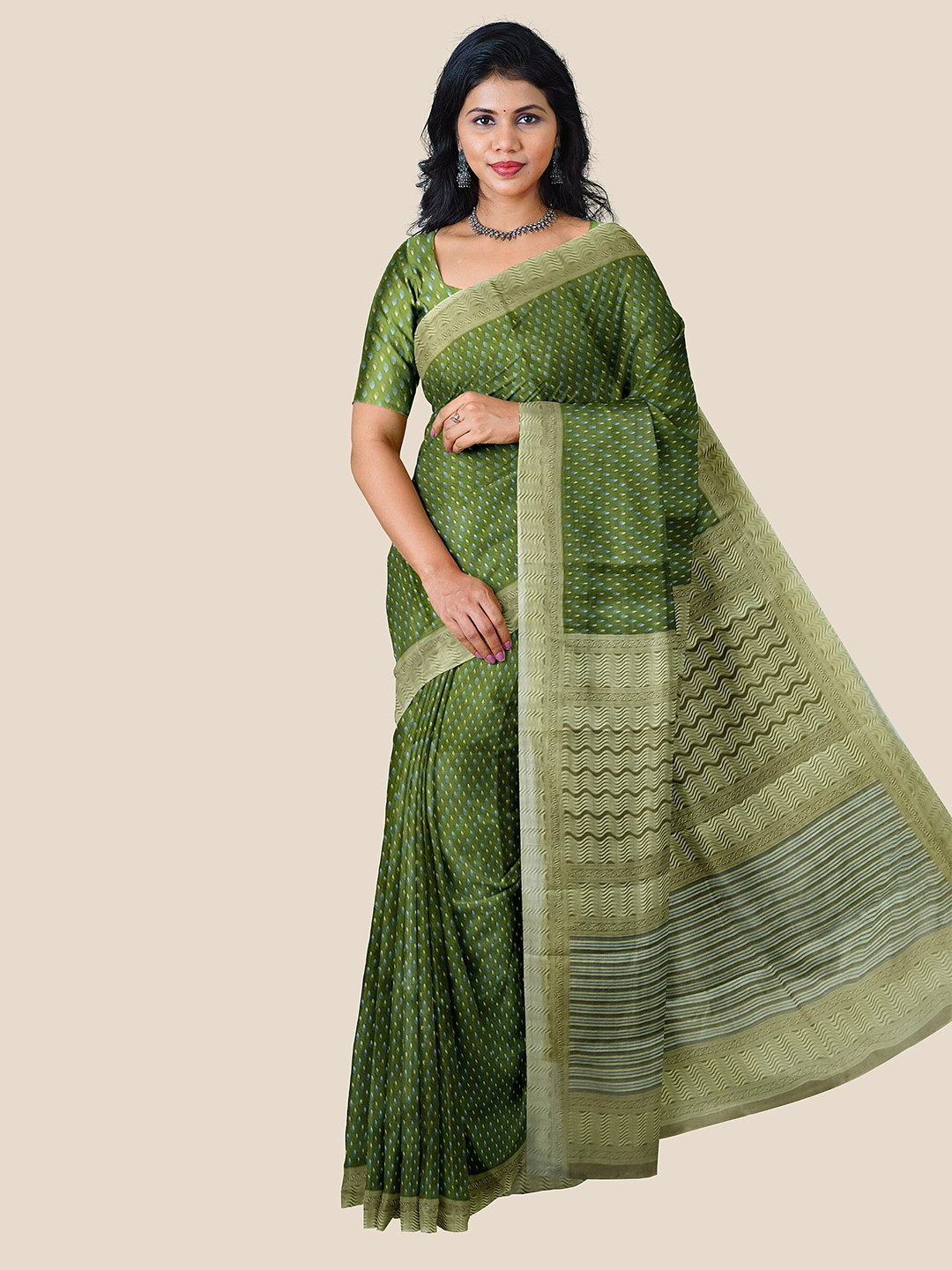 

The Chennai Silks Floral Pure Cotton Saree, Green