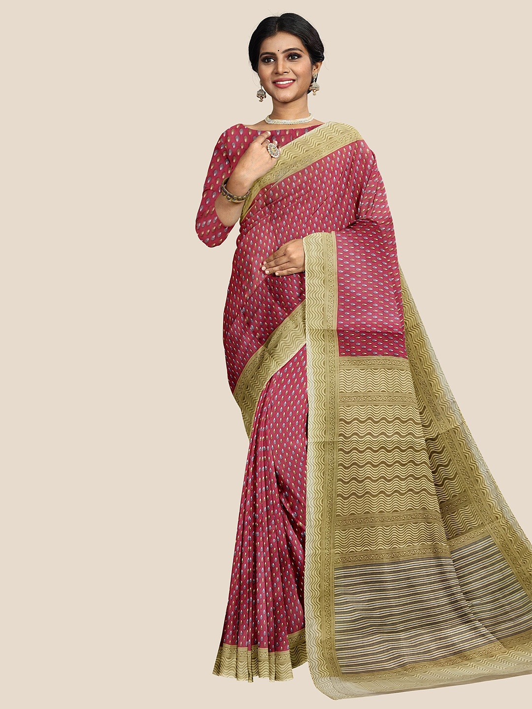 

The Chennai Silks Ethnic Motifs Pure Cotton Saree, Maroon