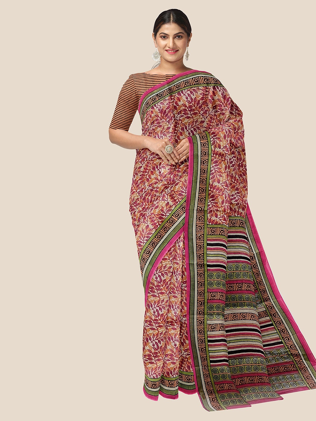 

The Chennai Silks Floral Pure Cotton Saree, Pink