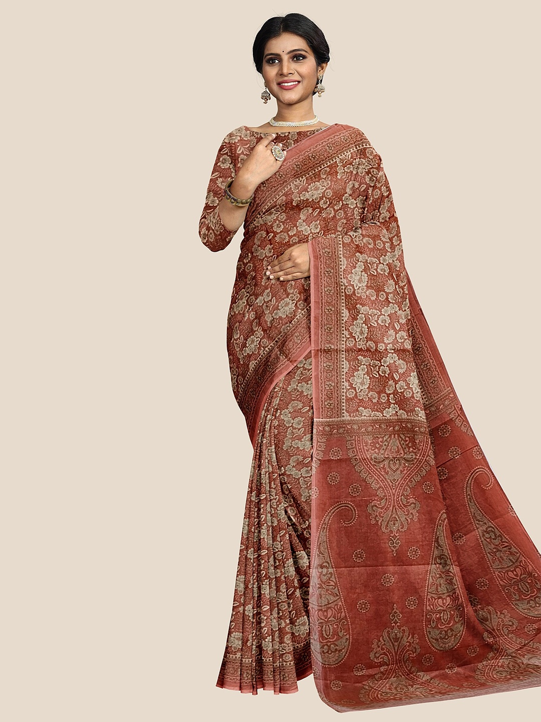 

The Chennai Silks Floral Pure Cotton Saree, Orange