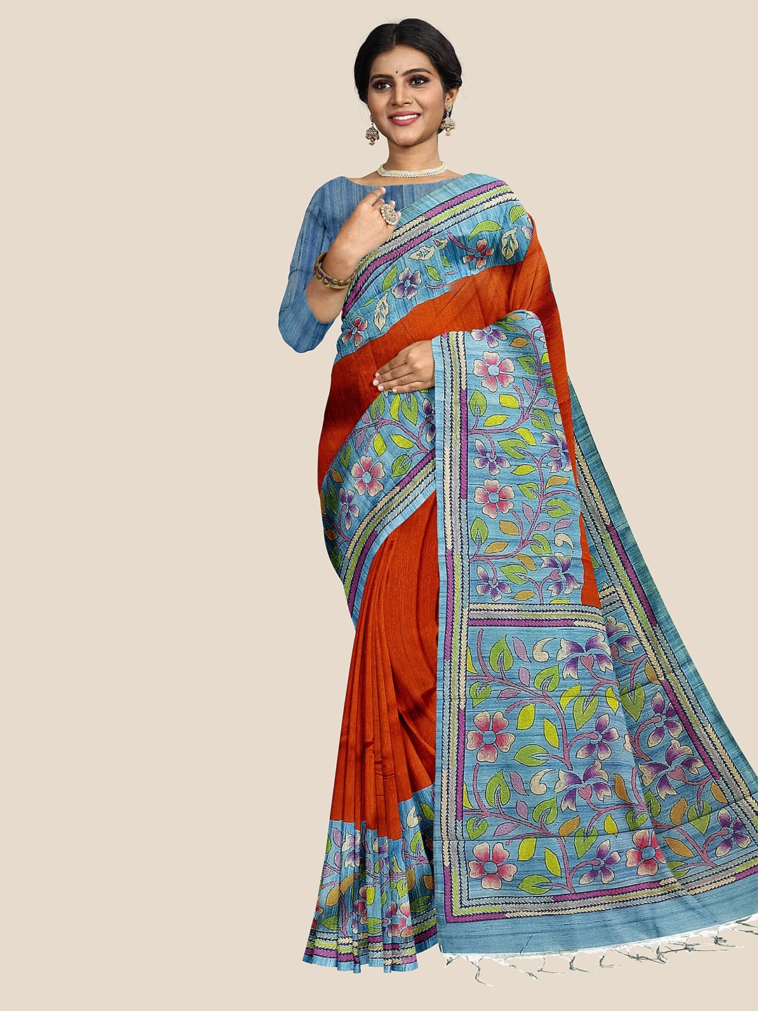 

The Chennai Silks Ethnic Motifs Printed Festive Saree, Orange