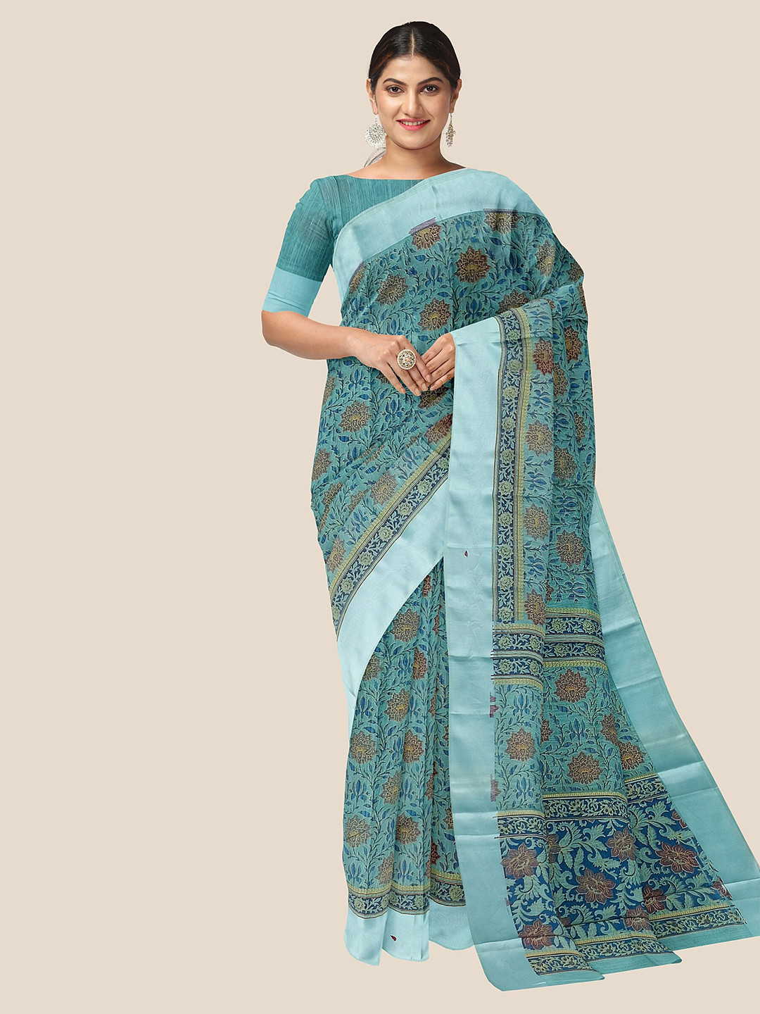 

The Chennai Silks Floral Pure Cotton Saree, Blue