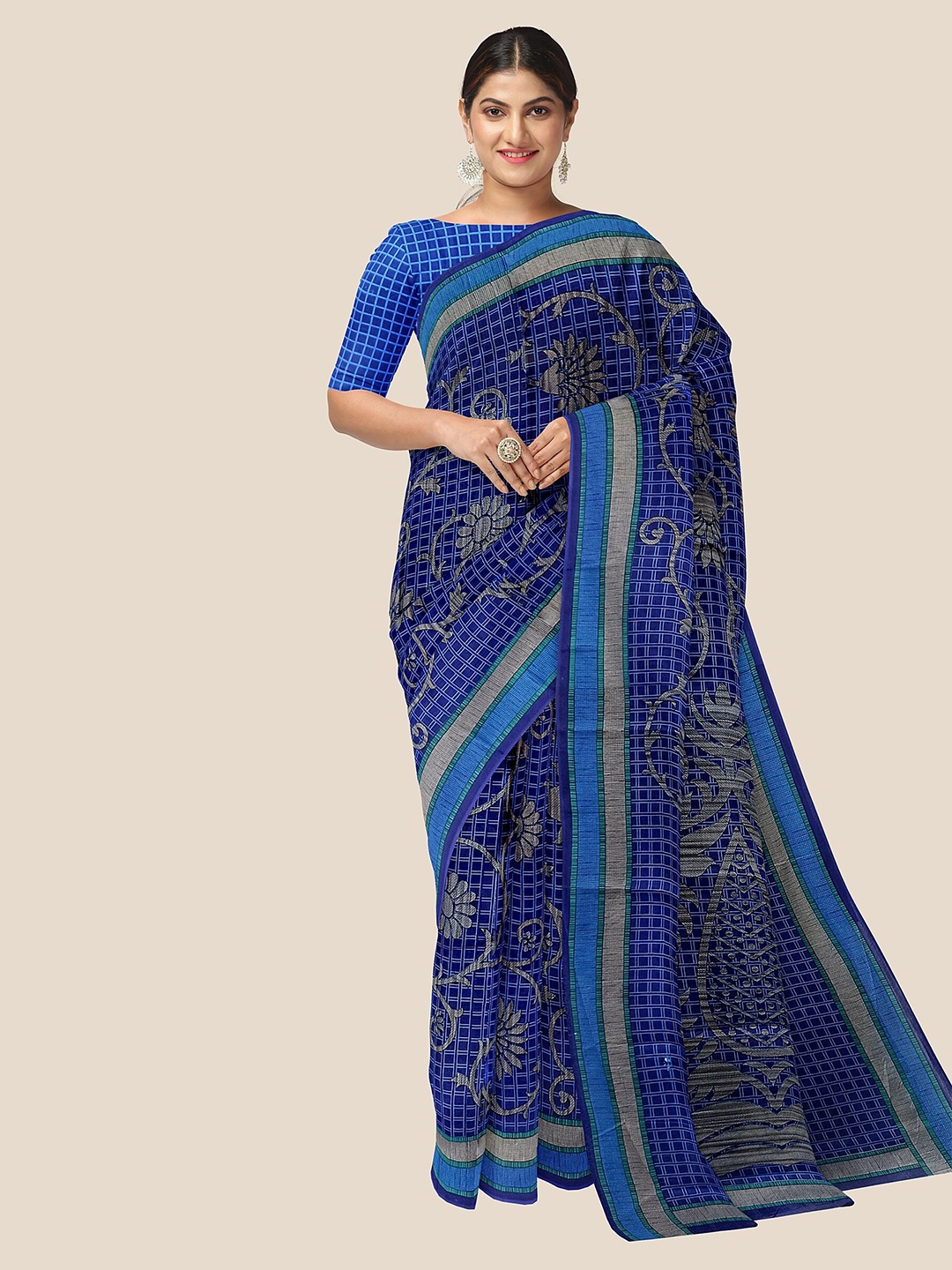 

The Chennai Silks Floral Pure Cotton Saree, Blue