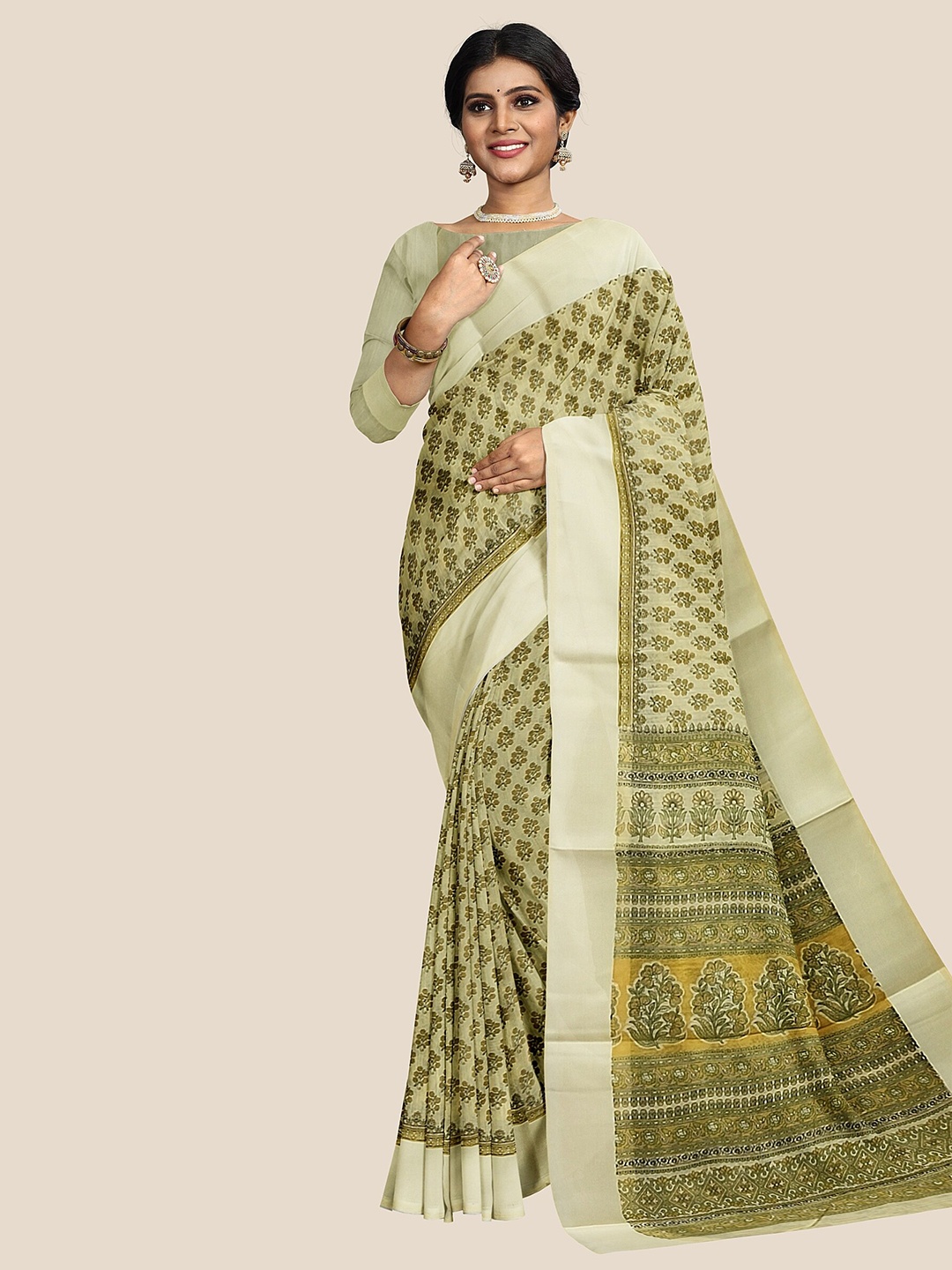 

The Chennai Silks Floral Pure Cotton Saree, Yellow