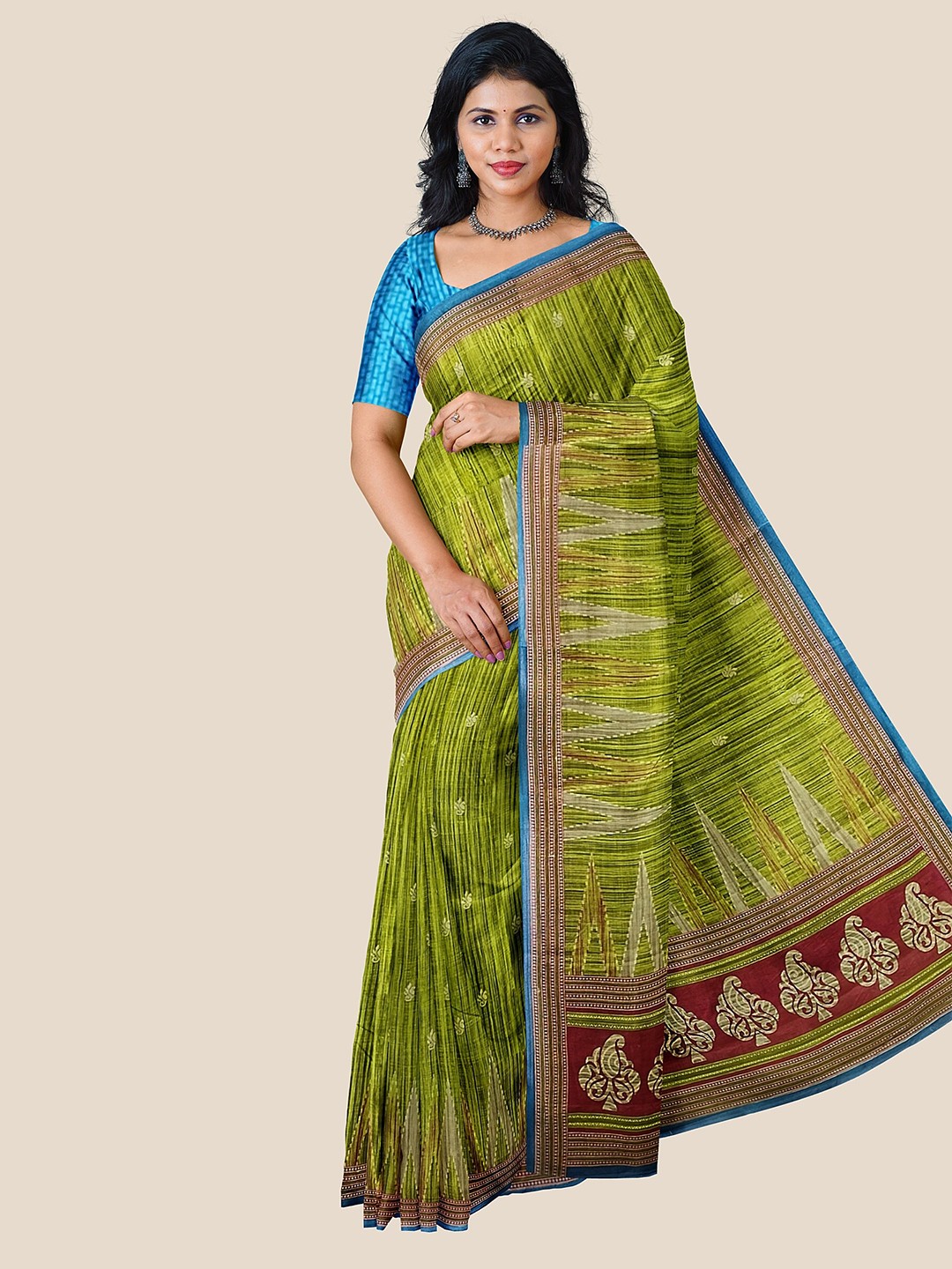 

The Chennai Silks Floral Pure Cotton Saree, Green