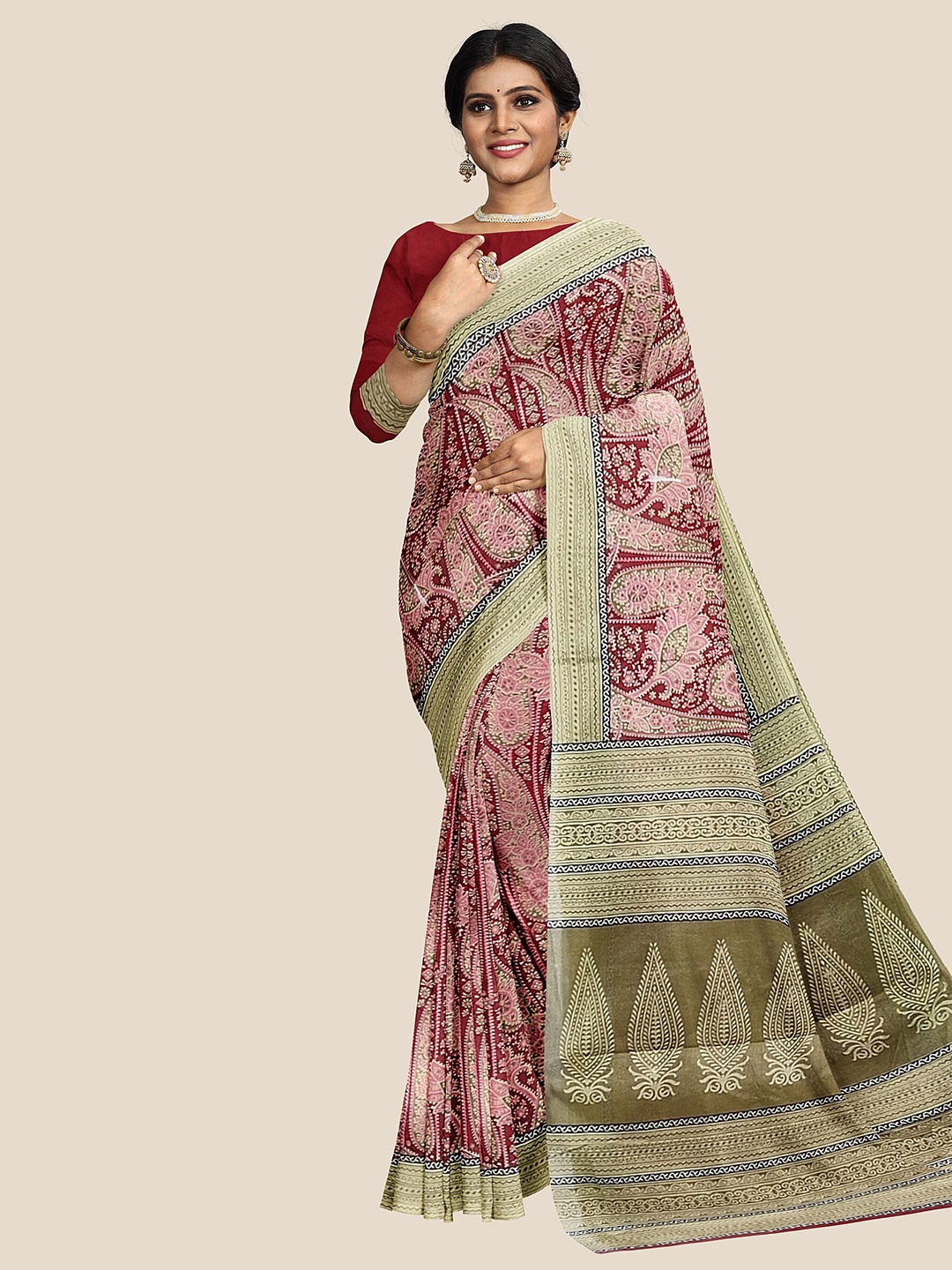 

The Chennai Silks Ethnic Motifs Pure Cotton Saree, Red