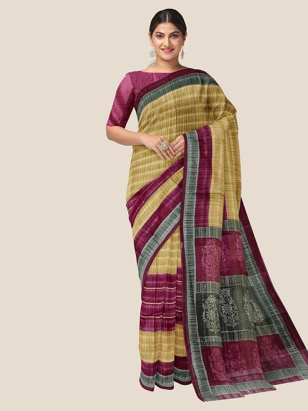 

The Chennai Silks Striped Pure Cotton Saree, Yellow