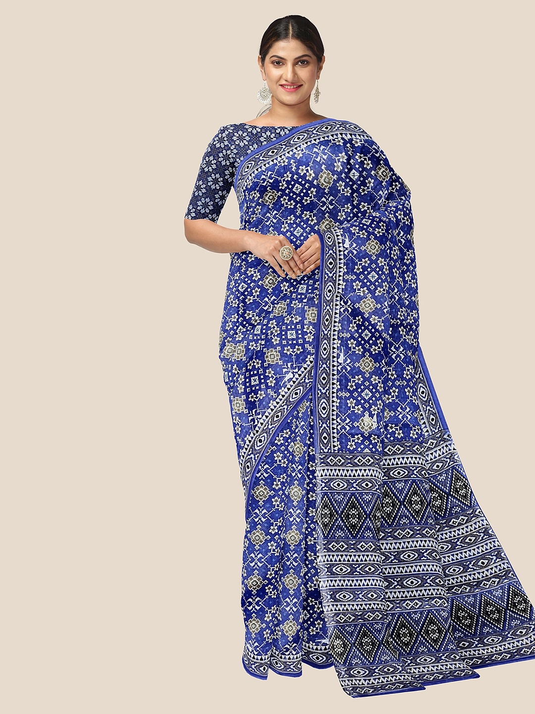 

The Chennai Silks Ethnic Motifs Pure Cotton Saree, Navy blue