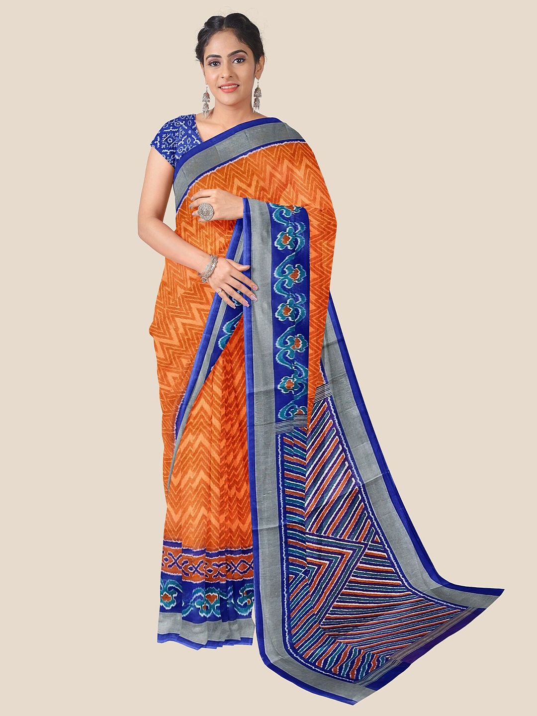 

The Chennai Silks Pure Cotton Ikat Saree, Orange