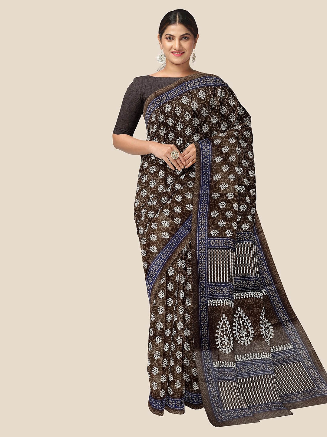 

The Chennai Silks Floral Pure Cotton Saree, Brown